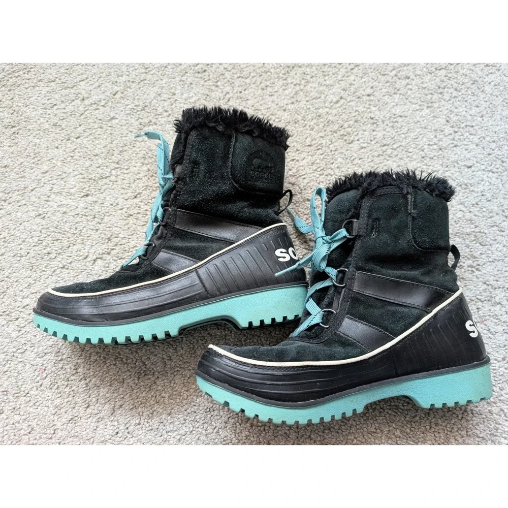 Sorel NY2139-010 Tivoli II Winter Boots Kids 5 Suede Black Aqua Waterproof